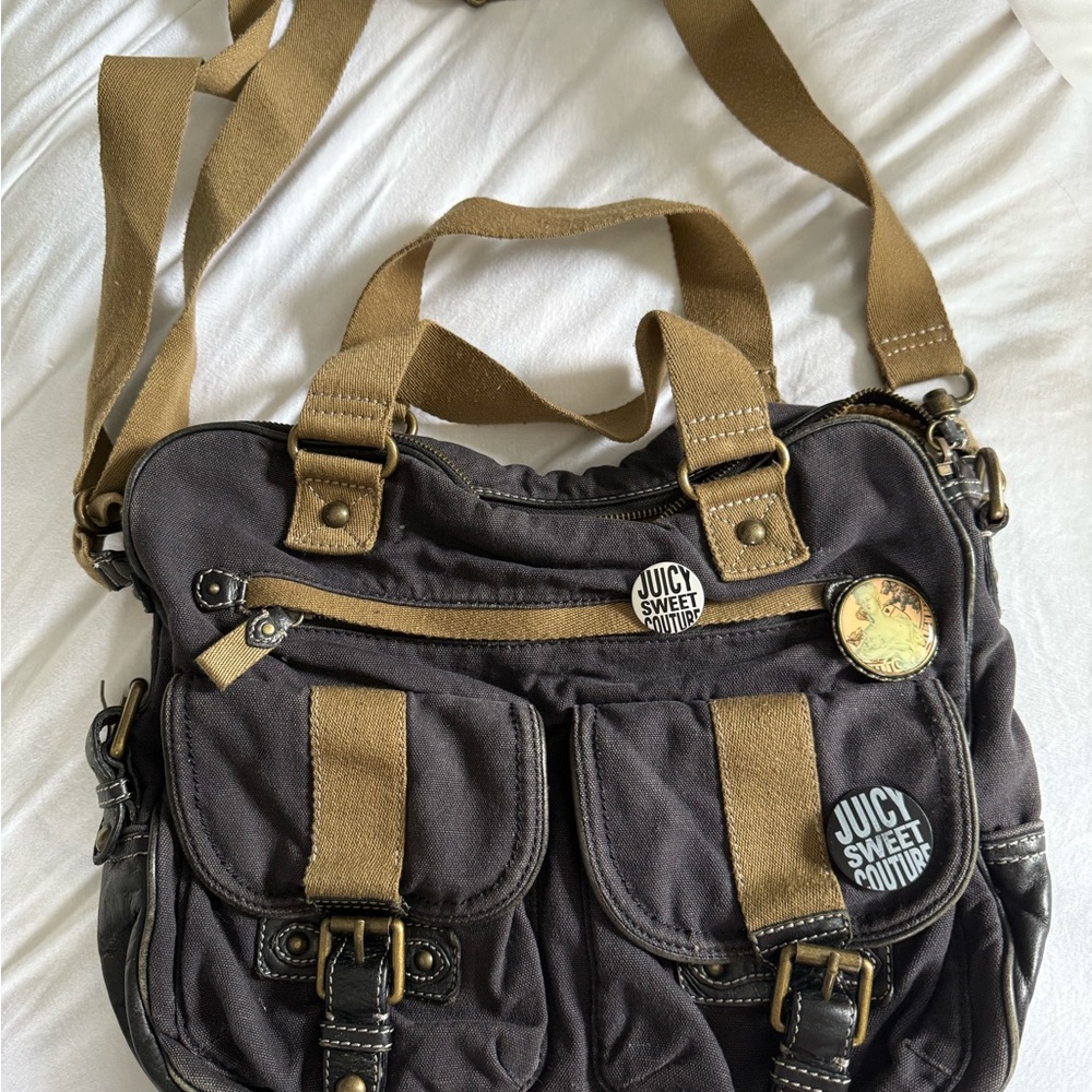 Juicy Couture Black and Tan Tote with Durable Canvas